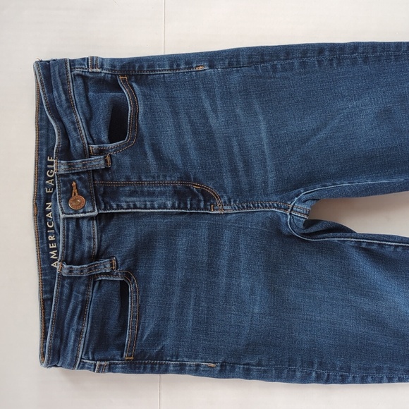 AEO Next Level Stretch Super Hi-Rise Jegging Mom Jeans 4 X-Long Blue Pockets - Picture 11 of 16